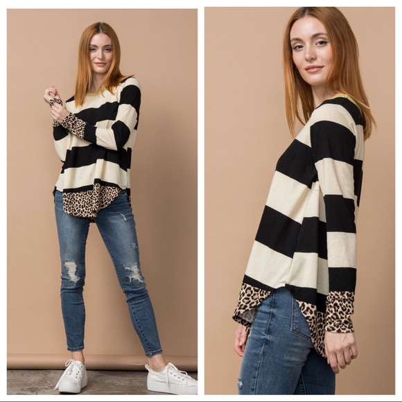 Fabulous striped Print with leopard trim tunic top - Picture 3 of 6